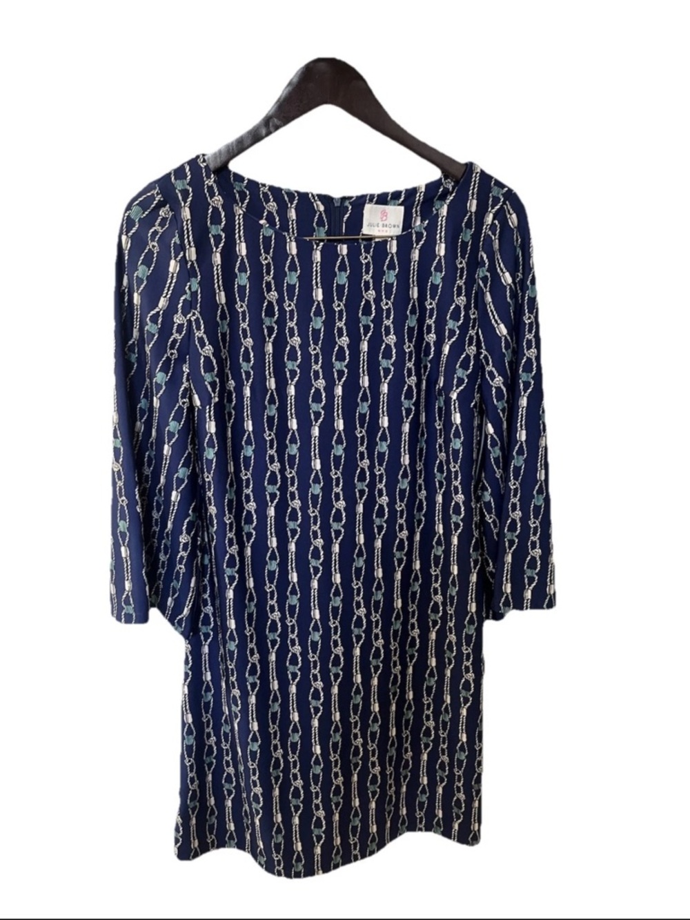 Julie Brown blue nautical rope chainlink print shift dress Women’s Medium